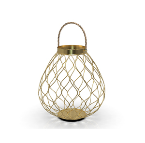 Golden <b>Brass</b> Wire <b>Lantern</b> Candle Holder with Handle for Home Decoration - Product Image 2