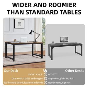 Moderno semplice 59.8 pollici grande ufficio Computer scrivania rustico/nero in legno lavoro & tavolo da gioco con struttura in metallo per studio a casa - Product Image 5