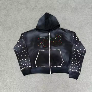 Sweat à capuche oversize 100 % coton pour homme, logo brodé personnalisé sur le devant, coupe ample, court, avec strass, sweat à capuche pour homme de haute qualité - Product Image 3