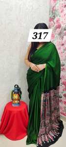 Sari en soie rouge dessiné à la main pour femme, traditionnel indien pakistanais, longueur ras du sol, ethnique, coupe classique, toutes saisons - Product Image 3