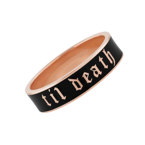 Bague classique gothique gravée en or massif 14 carats « Till Death », bijou unique et remarquable, bague de mariage et d'engagement pour couple, cadeau unisexe - Product Image 3