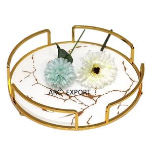 White <b>Marble</b> With Metal Gold Handles Stylish Design Wedding Decoration <b>Large</b> Food and Snacks Serving Tray in Wholesaler Price - Product Image 1