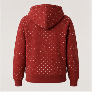 Sweat à capuche personnalisable pour femme, rouge brique, coupe droite décontractée, motif à pois micro-diagonaux, en coton biologique de poids moyen WPHOOD-0024 - Product Image 2