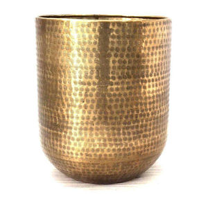 Maceta de latón vintage con diseño martillado, forma redonda, perfecta para decoración del hogar, jardín o exterior, color dorado, hecha a mano. - Product Image 1
