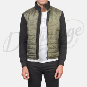 Chaqueta Híbrida Acolchada Verde Oliva para Hombre, Corte Ajustado, con Mangas de Forro Polar en Contraste Negro, Ropa de Invierno - Product Image 1