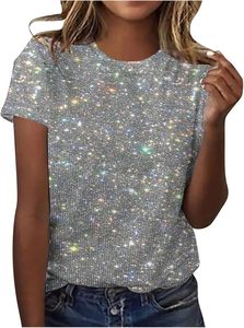 Urban Fashion High Street Wear Comfortable Lady Tee Stylish Womens Printed T Shirt Glitter Logo Sparkle Design Short Sleeve - Product Image 4