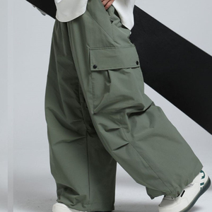 Pantalon de ski cargo imperméable bleu pour homme, coupe ample, jambe large, avec poches, fermeture à boutons - Product Image 4
