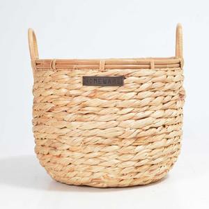 Water hyacinth <b>basket</b> with rattan <b>handle</b> and rattan rim Handmade Storage <b>Basket</b> Wholesale eco-friendly Made in Vietnam - Product Image 2