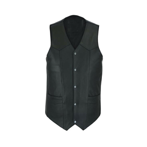 Gilet de motard pour homme en cuir véritable respirant, sans manches, avec poches, 100 % polyester, service OEM - Product Image 2