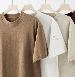 T-shirt élégant pour homme, col rond, manches courtes, tricoté, 160g, coupe classique, couleur unie, vintage, respirant, idéal pour l'été - Product Image 1