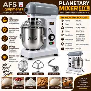 AFS 40L Electric Planetary <b>Mixer</b> 1800W Stainless Steel Bowl Variable Speed Easy Operate Dough Cake Batter Cream Cookies Pizza 1 - Product Image 1