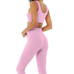 Conjunto de Leggings de Yoga de 2 Piezas para Mujer, Diseño de Primera Calidad, Sin Mangas, Ligeros, con Estampado Sólido y Logotipo en la Cintura - Product Image 5