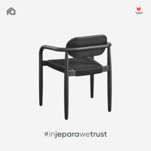 Fauteuil de salle à manger d'extérieur moderne avec assise en corde tressée, chaise en bois massif noir pour restaurant, hôtel, villa, mobilier de patio - Product Image 3