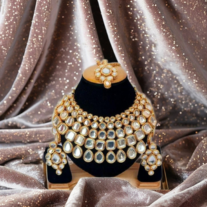 High Quality Royal Gold Plated Kundan <b>Indian</b> Wedding <b>Jewelry</b> <b>Set</b> with Maang Tikka Timeless Grace Bridal Necklace & Earrings - Product Image 2