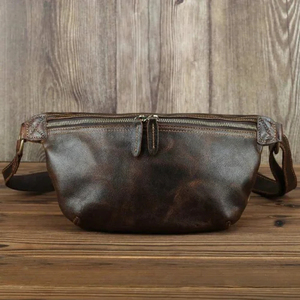 Bolso de Pecho Vintage de Cuero Genuino Marrón Oscuro con Cierre de Cremallera, Bolso de Hombro Duradero para Hombre, para Uso Diario en Todas las Estaciones - Product Image 5