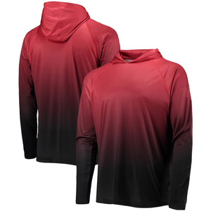 Men's <b>Red</b> Gradient <b>Long</b> <b>Sleeve</b> Hoodie UPF 50 Quick Dry Polyester Pullover Fishing Shirt 2027 - Product Image 1
