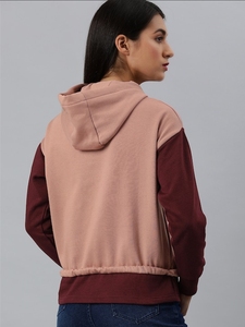 Sudadera con Capucha para Mujer, Diseño Color Block, Mezcla de Algodón, Tejido de Punto, Estilo Casual Otoñal, Logotipo Bordado Frontal, Corte Regular, Manga Larga - Product Image 4