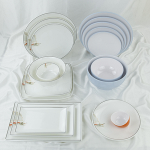 Luxury Asian Zen Design Rectangular Melamine Serving Plates 3 Pc White Dish <b>Black</b> Line Non-toxic Dishwasher Safe Heat Resistant - Product Image 6