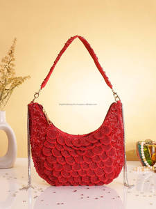 Bolso de noche rojo con cuentas en forma de media luna y cierre de cremallera, hecho a mano, para fiestas, estilo bandolera, Bright India Exports - Product Image 1