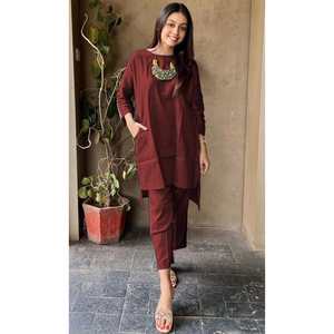 ATRACTIVE TOP FLEX DE ALGODÓN CON PANTALÓN LISTO PARA LLEVAR MARRÓN - Product Image 1