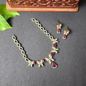 Fashion Red Alloy Butterfly Neck Choker with Pearl Rhinestone Diamond Accents - Product Image 1
