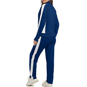 Women's Blue <b>2</b>-<b>Piece</b> Tracksuit Full Sleeve Knitted Sportswear <b>Set</b> with <b>White</b> Side Stripe panel Casual Wear All Seasons Regular - Product Image 2