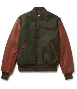 Chaqueta Varsity de Lana con Mangas de Cuero para Hombre, Elegante e Ideal para Uso Casual y Estilo Clásico - Product Image 6