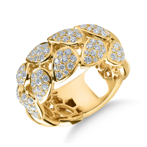 Bague de fiançailles de luxe pour femme en or jaune avec diamants taille brillant rond, style alliance éternité - Product Image 1
