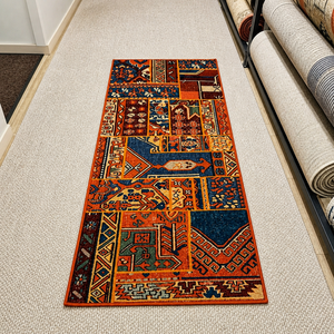 Patchwork Bohemian Stair <b>Runner</b> Rug With Non Slip Rubber Backing For Home Hallway Decor Medium Pile Hand Knotted Wool Acrylic - Product Image 4