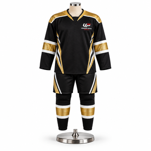Uniforme de hockey sobre hielo contemporáneo con bloques de color geométricos, diseño dinámico y apariencia profesional para equipos de club. - Product Image 1