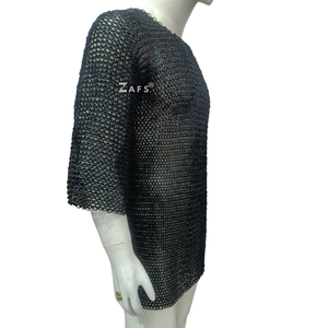 Haut de gilet médiéval en acier doux à manches courtes, riveté à plat avec anneaux de fixation, pour cosplay et reconstitution historique - Product Image 5