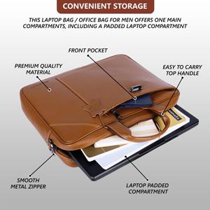 Grain Leather Briefcase Business Travel Handbag Retro Oil Wax <b>Tote</b> Satchel <b>Laptop</b> <b>Compartment</b> - Product Image 4