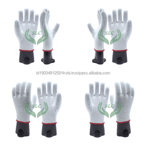 Guantes de Trabajo de Punto de Algodón Texturizado Antideslizantes con Puño Rojo y Muñequera Negra para Uso General - Product Image 5