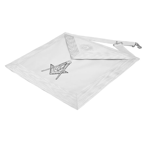 Master Mason Blue Lodge <b>Apron</b> - <b>White</b> Ribbon & Hand Threaded Silk customization, and premium craftsmanship. - Product Image 3