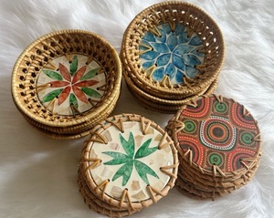 Handwoven Rattan Mother of Pearl Coaster Round Cup Mat for Home Hotel <b>Coffee</b> <b>Table</b> Decor - Product Image 6