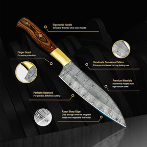 Damascus Steel <b>Kitchen</b> Knife Set With Leather Cover Reliable Cooking Knives For Meat Vegetable And Fruit Preparation - Product Image 6