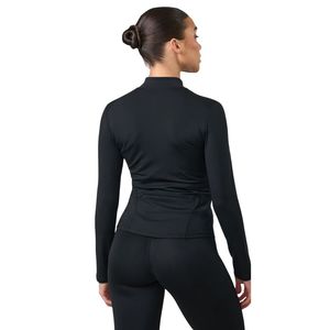 Chaqueta de rendimiento negra de manga larga con cremallera completa para mujer, top de entrenamiento de cuello alto, ajuste ceñido, ropa deportiva para capas. - Product Image 2