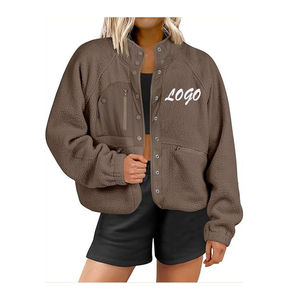 Best Design Women's Sherpa <b>Jacket</b> High Quality Sheep Skin Leather Printed Button Fleece Fur Collar Women's <b>Jackets</b> - Product Image 2