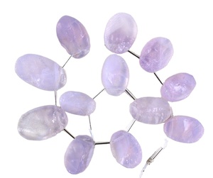 ที่น่าตื่นตาตื่นใจคุณภาพ12ชิ้นลาเวนเดอร์ธรรมชาติควอตซ์รูปไข่พลอยไม่ผ่านการบำบัดหยาบด้านบนเจาะขายส่ง - Product Image 1