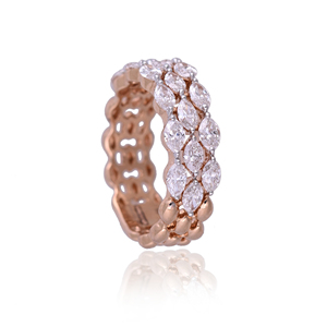 Bague Statement en Argent Sterling 925 Plaqué Or Rose avec Pavé de Zircons Cubiques et Coupes Marquise Multi-rangs, Bijou de Mode Élégant, Vente en Gros - Product Image 6