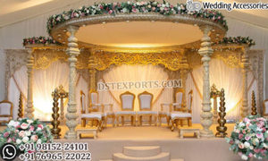 Mandap de Madera Tallado para Bodas Gujarati de Lujo, Diseños Elegantes, Mandap Circular para Bodas Indias, Lagna Vedika, Mandap de Madera - Product Image 3