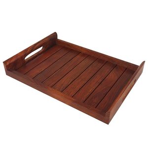 Plateau de service en bois élégant fabriqué par un fabricant OEM, avec poignées confortables pour un transport facile et un service des aliments avec style. - Product Image 1
