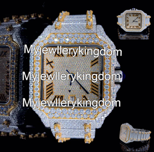 Iced Out VVS Two Tone Yellow Gold Moissanite Diamond Chronograph <b>Watch</b> Square <b>Case</b> Dial in Stainless Steel with Glass - Product Image 4