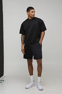 Men Loose Fit Sweat Shirt and Shorts <b>Set</b> Breathable Cotton Casual Outfit Heavyweight Short Sleeves Matching <b>Set</b> Men Urban Style - Product Image 4