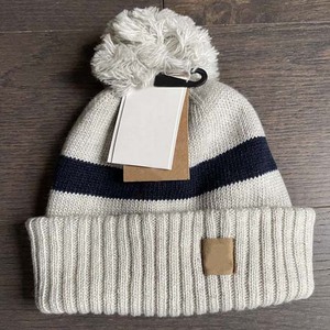 Gorro de punto unisex de invierno con diseño de rayas y pompón, gorro informal para adultos, circunferencia de cabeza de 56-58 cm - Product Image 3