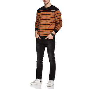 Men's <b>Brown</b> Black Striped Crew Neck Knitted Pullover Sweatshirt Casual Autumn Wear Regular Fit <b>Long</b> <b>Sleeve</b> <b>Top</b> Men Sweatshirts - Product Image 2