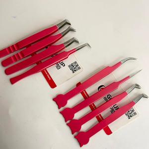 Pince à épiler professionnelle GETUP BROSONS IMPEX pour extensions de cils, forme chat mignon, rose vif, anti-magnétique, pointe lisse, logo personnalisé - Product Image 1