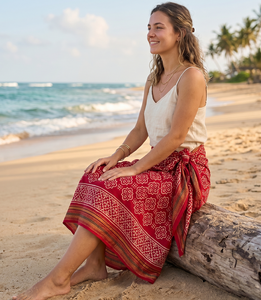 Hand Block Print With Zari Border Sarong Indian <b>Boho</b> Wrap <b>Skirt</b> Wholesale Resort Wear Sarong Cotton Pareo Wrap Supplier - Product Image 1