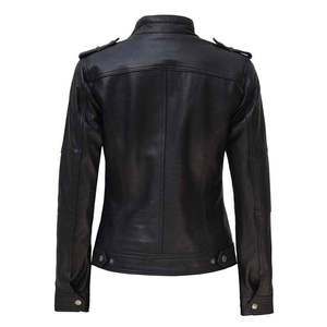 Women's 100% High Quality Sheep Skin Leather <b>Quilted</b> Jacket Printed Knitted Breathable Fabric Winter Season Stylish Design - Product Image 4