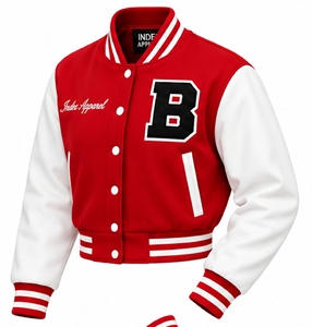 เสื้อแจ็คเก็ตเบสบอลผู้ชายสีแดงแบบมีแถบสีตัดกัน ยี่ห้อ Index Apparel รุ่น Letter B ติดกระดุมแบบ Snap - Product Image 4